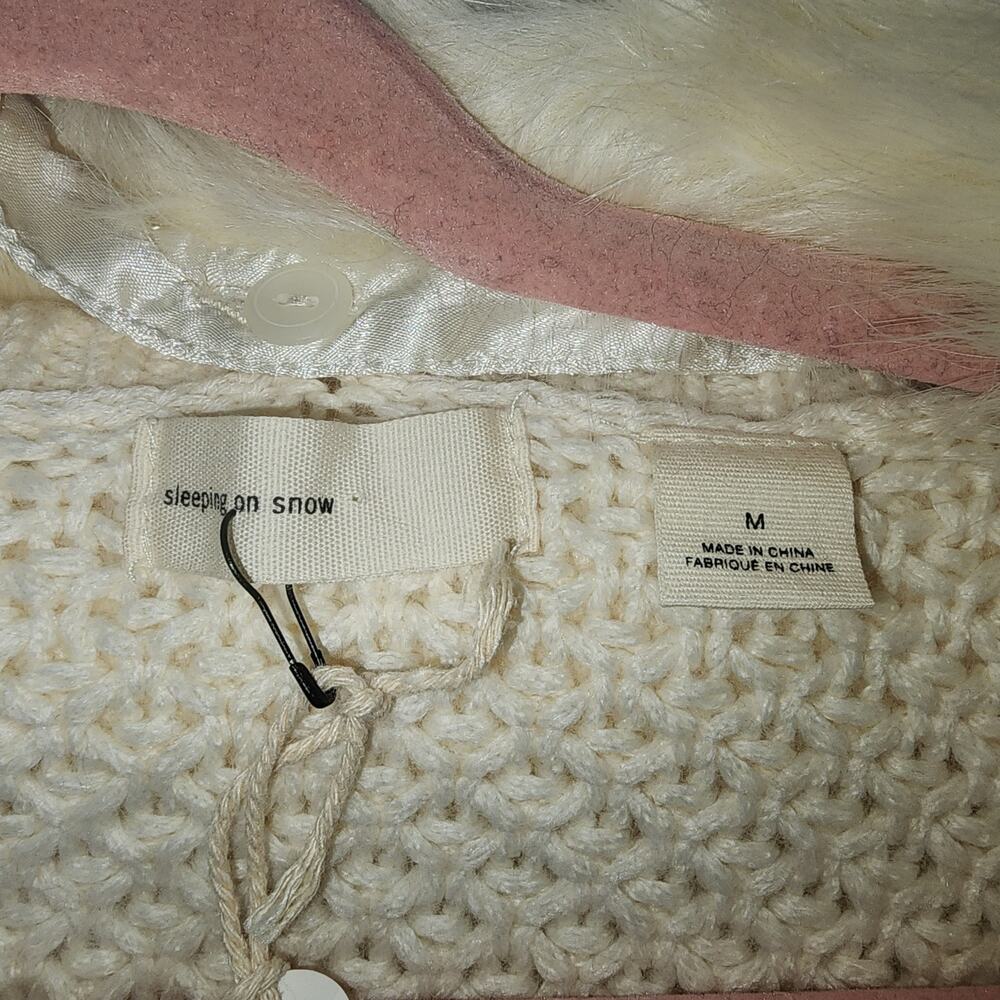 Anthropologie Sleeping on Snow Cardigan Faux Fur Removable collar Women M chunky - Picture 3 of 9